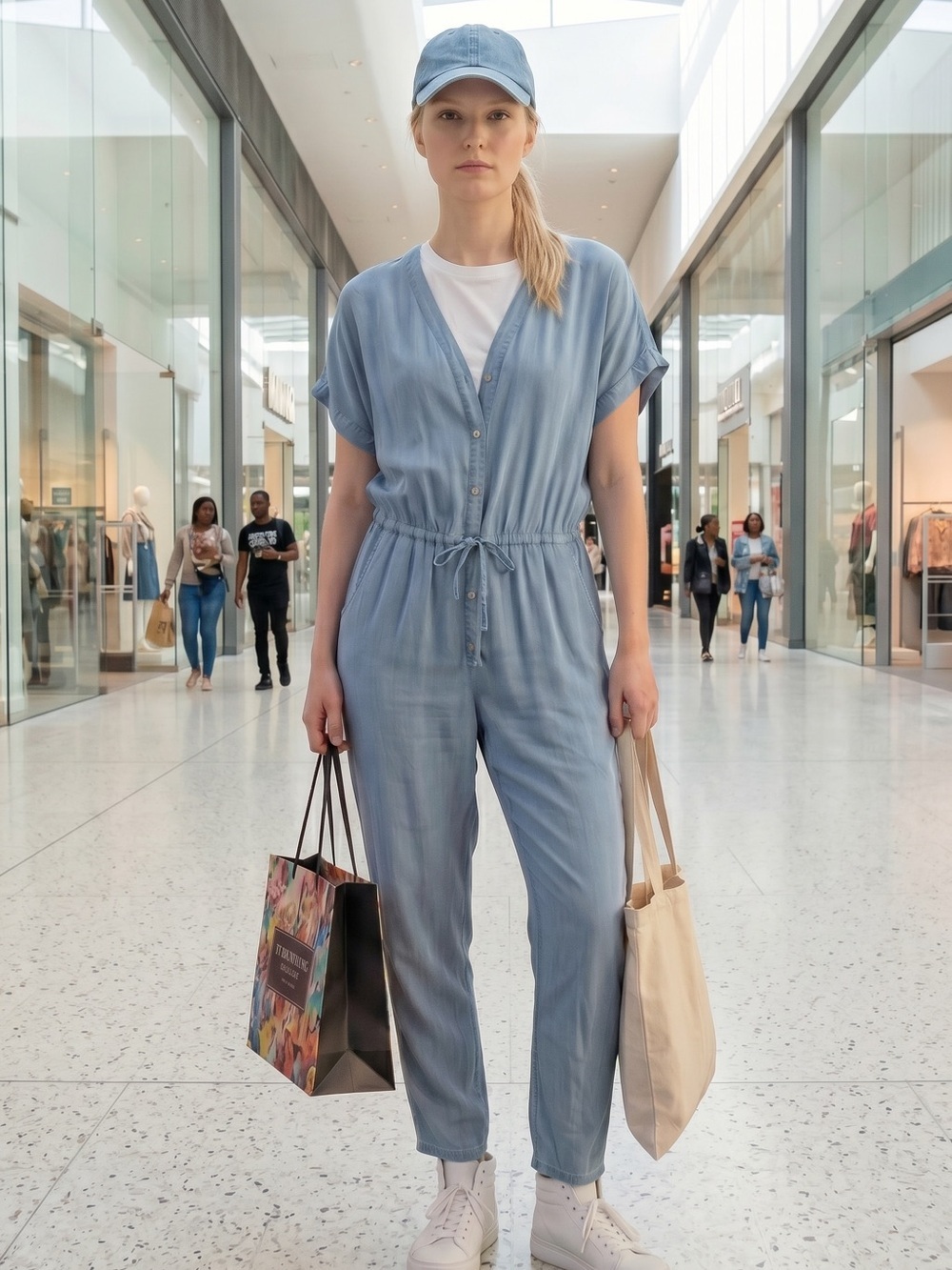 Vero Moda Light Blue V-Neck Button-Front Jumpsuit